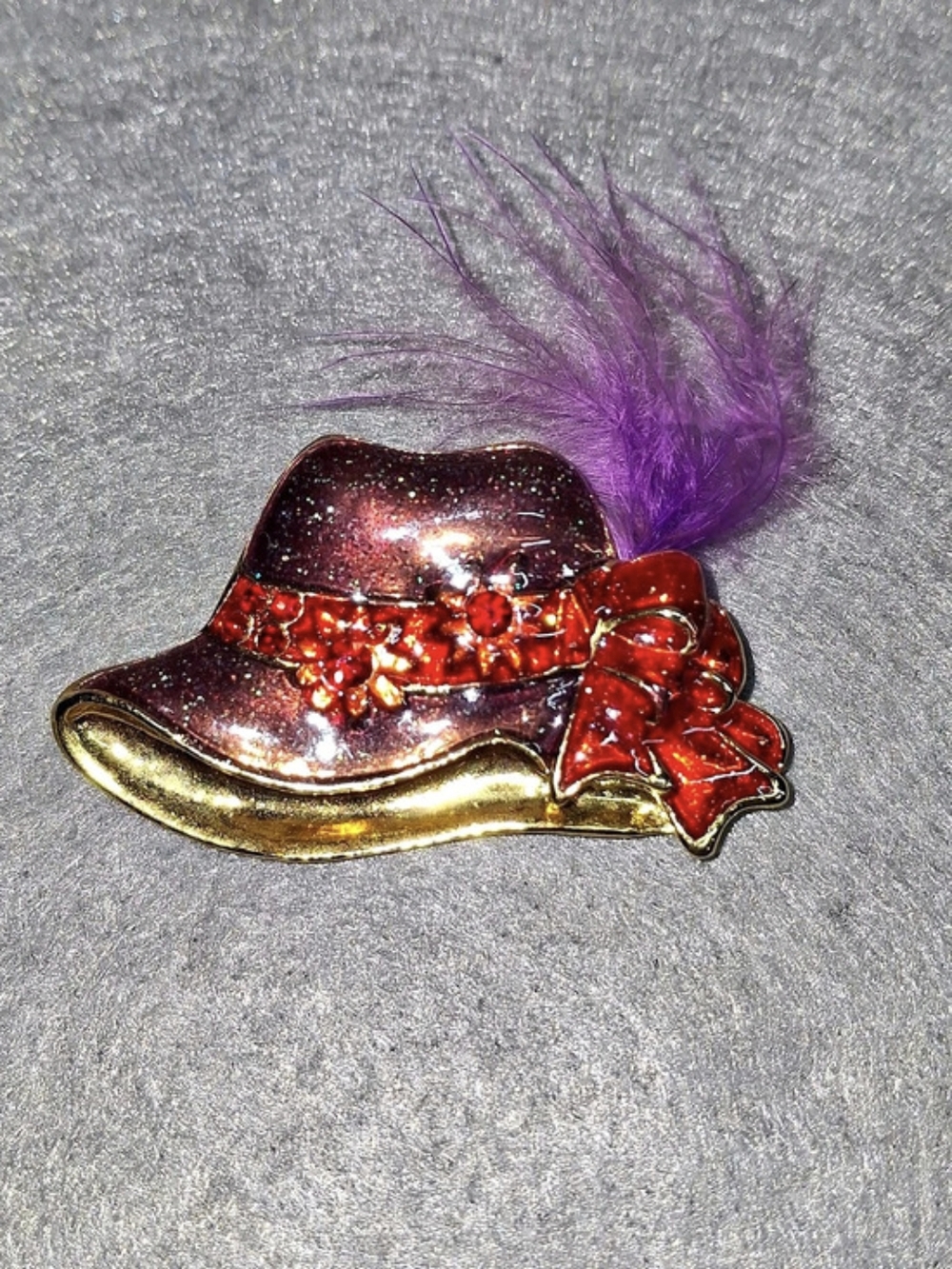 Purple & Red Feather Hat Brooch
